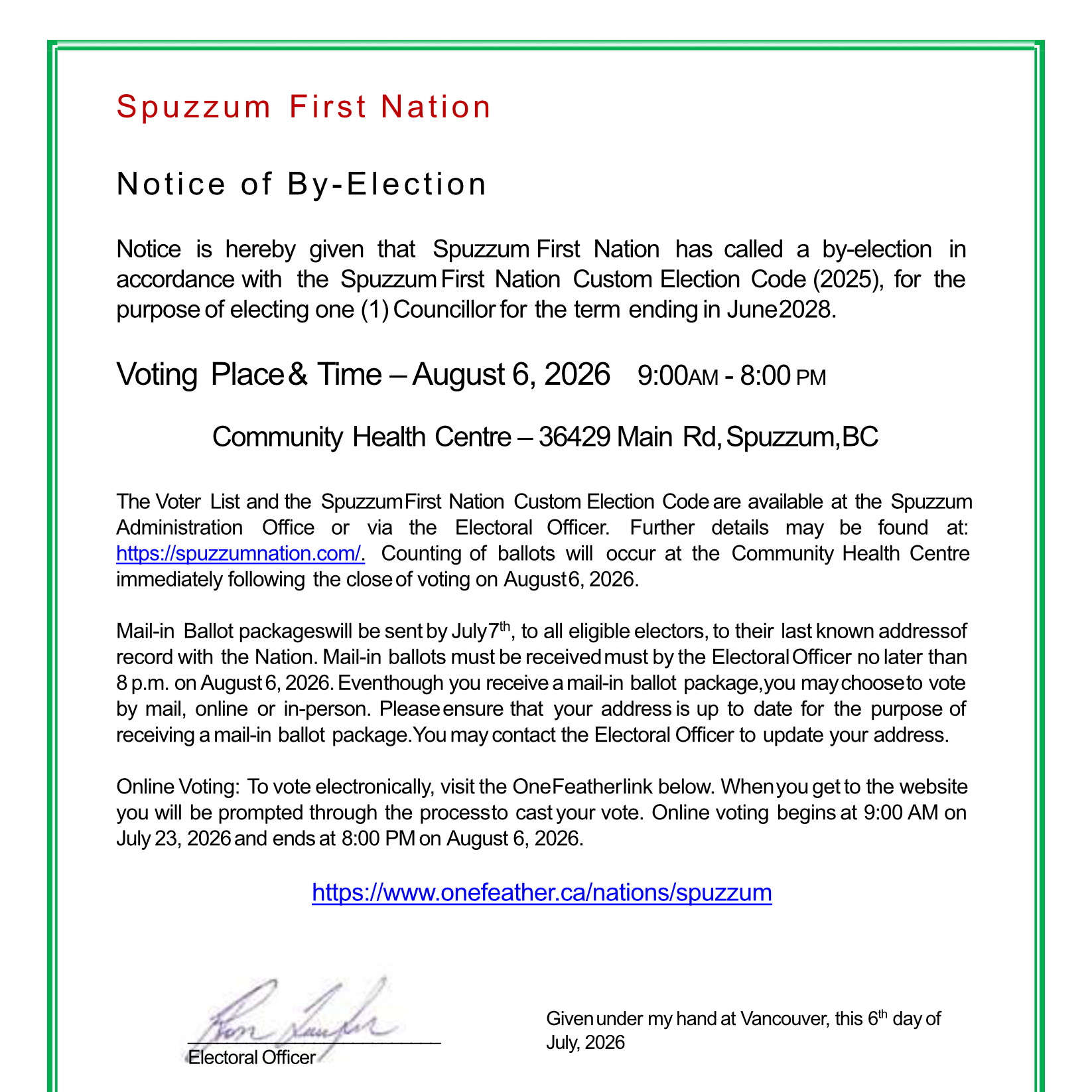 By-Election Notice